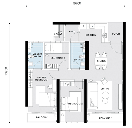 Condo built up 1,194 sq ft - 3 bedrooms