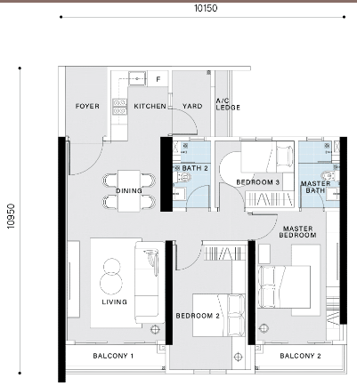 Condo built up 1,076 sq ft - 3 bedrooms