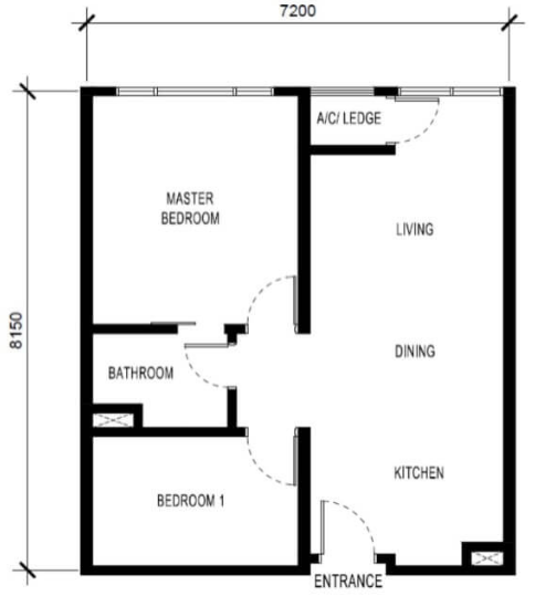 2 bedroom condo - 632 sq ft 