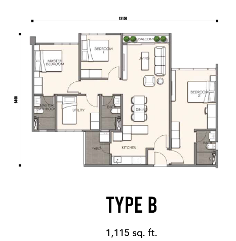 4 bedrooms condo - 1,115 sq ft built up