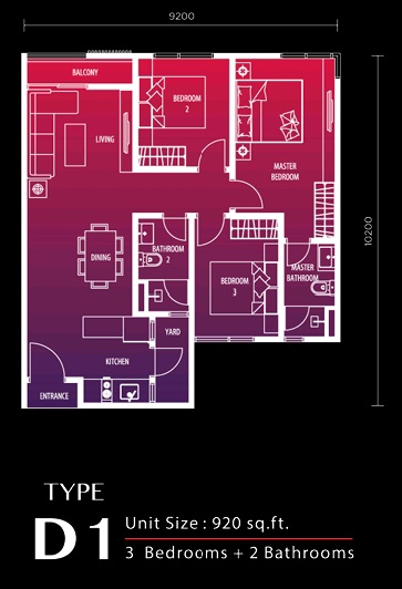 920 sq ft - 3 bedroom