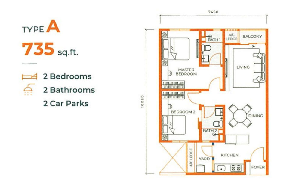 Built up 880 sq ft -  2 bedroom condo 