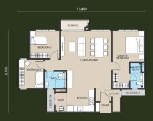 Unit layout: 3 bedrooms, 2 bathrooms, 1 utility room ; Unit built-up area: 1,080 sq ft