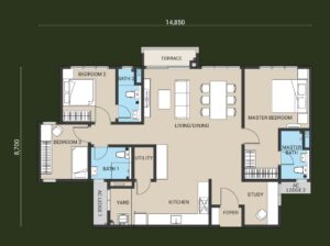 Unit layout: 3 bedrooms, 1 study 3 bathrooms, 1 utility; Unit built-up area: 1,237 sq ft